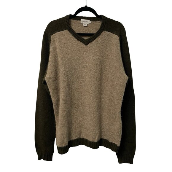 J. CREW SWEATER TWO TONE BROWN MENS XL TALL 100% WOOL V-NECK PREPPY NEUTRAL - Picture 1 of 9